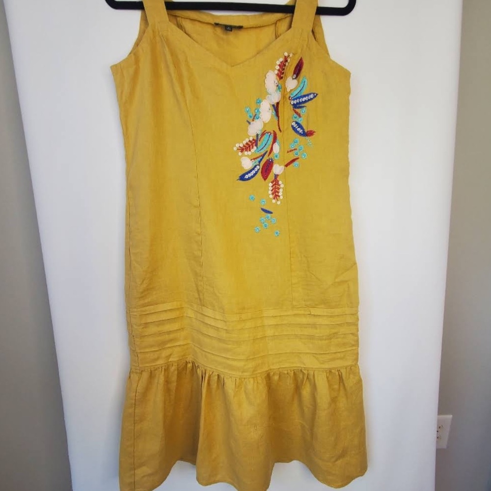 For Cynthia Mustard yellow linen dress in S